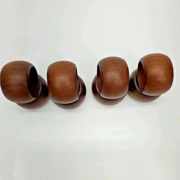 Vintage Dark Walnut Napkin Rings Set of 8 - Picture 4 of 4